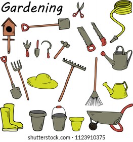 Garden tools on white background