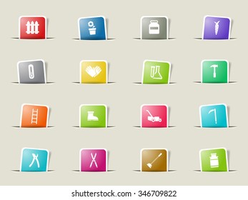 Garden tools paper icons for web