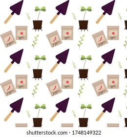 Garden tools and plants pattern