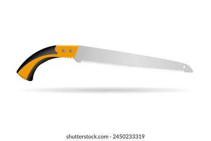 Garden tools. Garden saw with plastic handle on white background. Vector realistic illustration