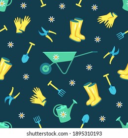 Garden tools seamless pattern. Vector stock illustration.