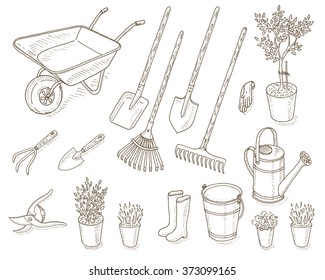 Similar Images, Stock Photos & Vectors of Hand drawn garden tools ...