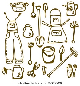 Garden tools set doodle funny