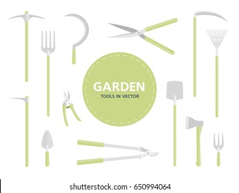 Garden tools. Set of equipment on white background. Vector illustration.