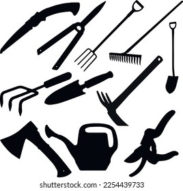 Garden tools set icon, garden equipment, SVG Vector