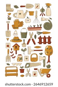 garden tools set of icons. Design of garden shop, garden centers. All objects are separated. Vector illustration.