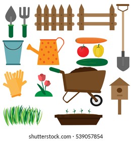 Garden tools set on white background. Isolated garden icons
