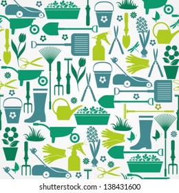 Garden Tools Set. Seamless Pattern.