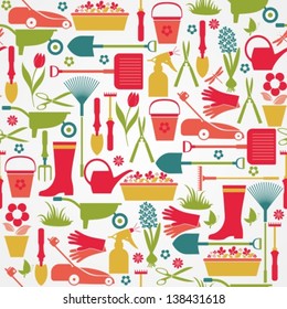 Garden tools set. Seamless pattern.