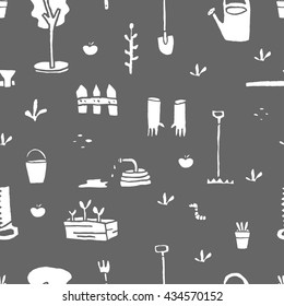 Garden tools set. Seamless pattern.
