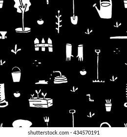 Garden tools set. Seamless pattern.