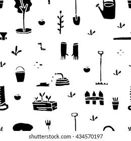 Garden tools set. Seamless pattern.