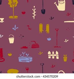 Garden tools set. Seamless pattern.
