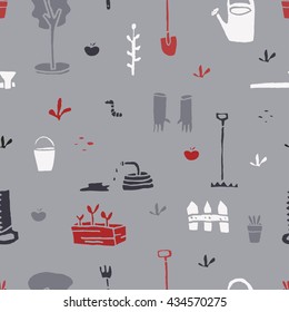 Garden tools set. Seamless pattern.