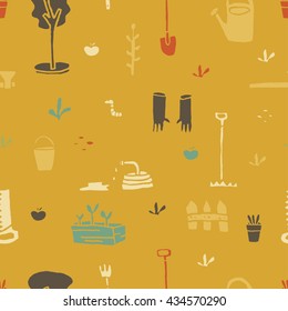 Garden tools set. Seamless pattern.