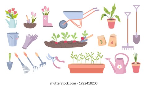 Garden tools set. Vector flat illustration of gardering equipment
