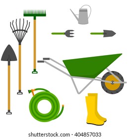 Garden tools set. Vector illustration isolated on white. 