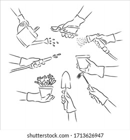 garden tools. garden tools set vector sketch illustration