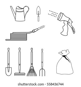 Garden tools simple set of contour icons for landscape design