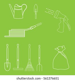 Garden tools simple set of contour icons for landscape design