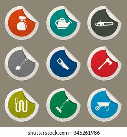 Garden tools sticker icons for web