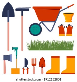 Garden tools vector cartoon set isolated on a white background.