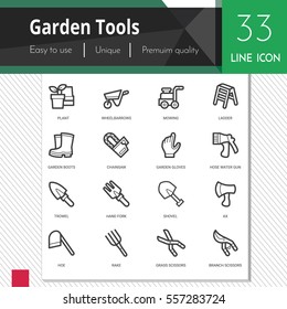 Garden tools vector icons set on white background.  Premium quality outline symbol 
collection. Stroke vector logo concept, web graphics.