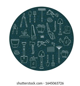Garden Tools Vektorillustration Illustration. Werkzeuge für Design, Flyer und Banner. Clipkunstelemente von Gartenwerkzeugen.