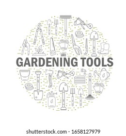 Garden tools vector illustration. Tools for design, flyers and banners. Clipart elements of garden tools.