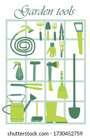 Herramientas de jardín. Ilustración vectorial. verde