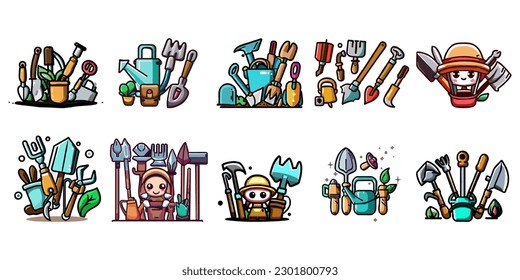 Garden Tools vector set collection graphic clipart design