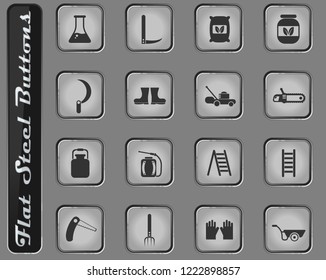 garden tools vector web icons on the flat steel buttons