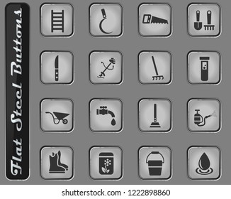 garden tools vector web icons on the flat steel buttons