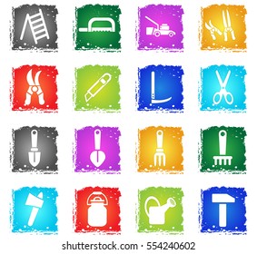 garden tools web icons in grunge style for user interface design
