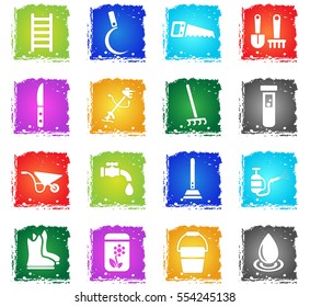 garden tools web icons in grunge style for user interface design