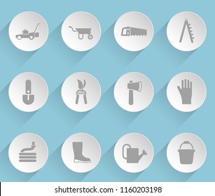 garden tools web icons on light paper circles