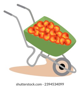 Garden tools garden wheelbarrow. A necessary thing in the household. For transportation of goods. The apple harvest has been harvested. Vector illustration
