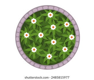 Garden top view flowers bed isolated concept. Vector flat graphic design illustration