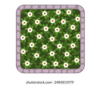 Garden top view flowers bed isolated concept. Vector flat graphic design illustration