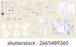 Garden top view. Vector illustration of isolated garden items and fishing rod on white background. Furniture, lighting, equipment, plants, stones, ponds, playground and other