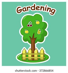 Garden tree with apples pear and cherry