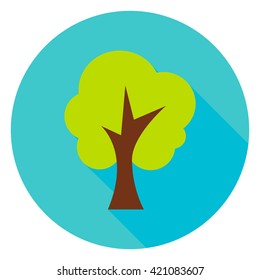 Garden Tree Circle Icon. Flat Design Vector Illustration with Long Shadow. Nature Plant Symbol.
