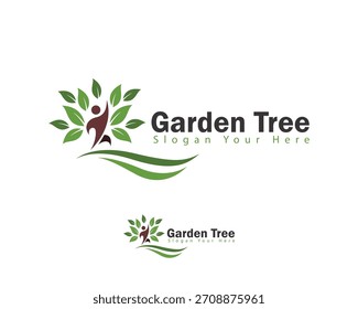 garden tree logo creative design concept people nature leaf innovation