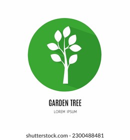 Logo de Garden Tree. Ilustración del árbol del jardín en plano. Vector de material.