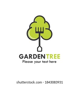 Garden tree logo template illustration. there are farming tool with tree