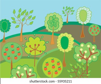 Garden with trees and apples