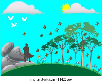 garden with trees and flowers
