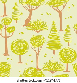 Garden trees. Vector seamless pattern