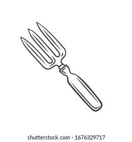 Gartentrident zum Ausgraben von Umrisssymbol. Garden Tools Vektorillustration Illustration.