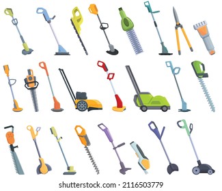 Garden trimmer icons set cartoon vector. Clipper backyard. Care cutter